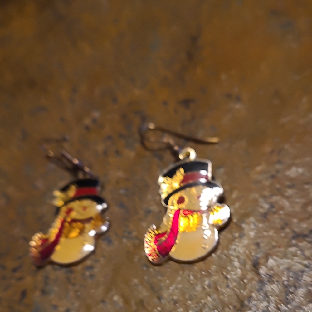 Snowman Earrings - Red and Gold